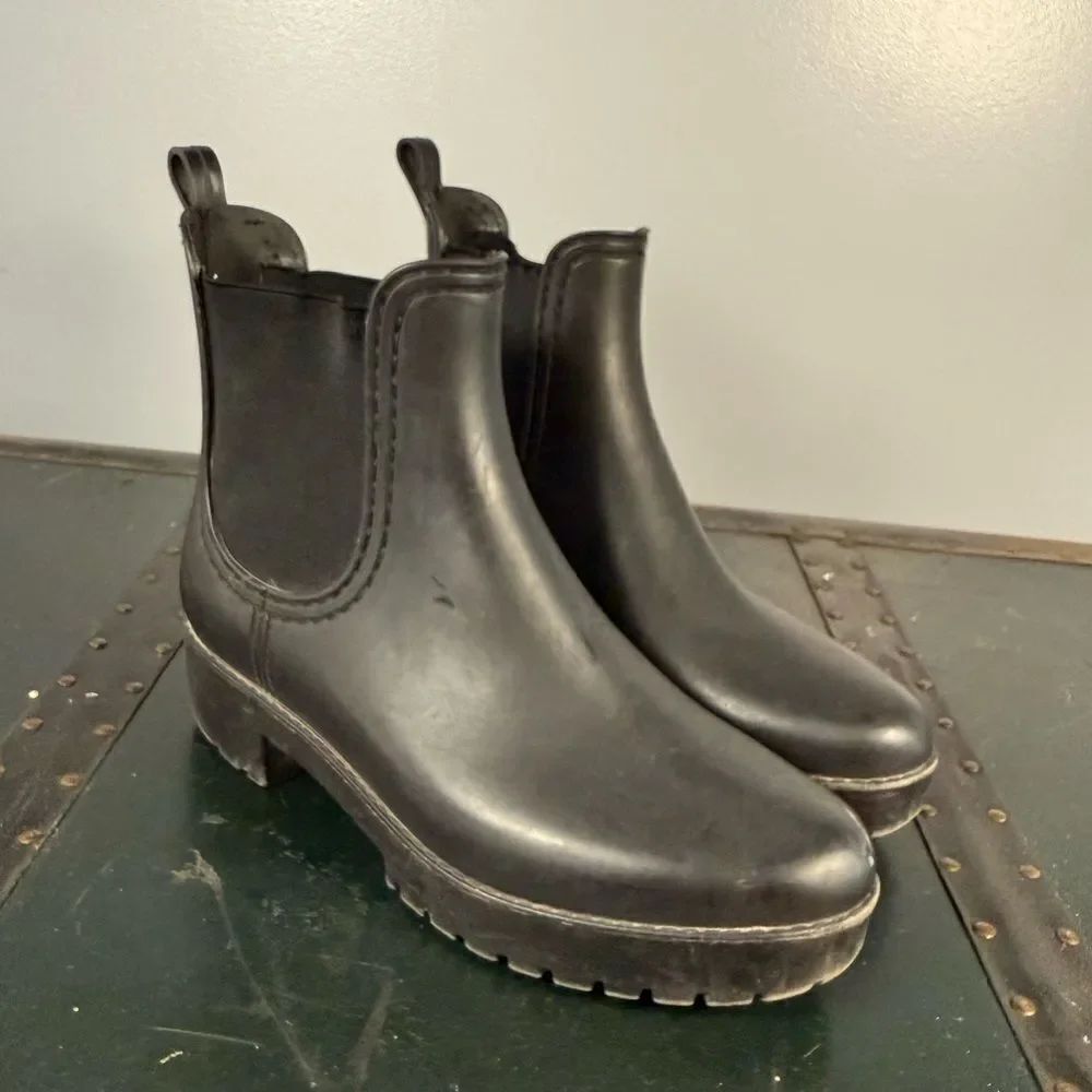 Jeffrey Campbell Havana Black Chelsea Ankle Rain Boots Size 8.5